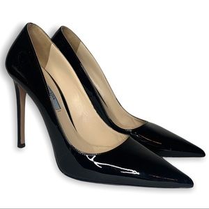 PRADA Calzature Donna Vernice Black Patent Leather Stiletto Pumps Size 38.5